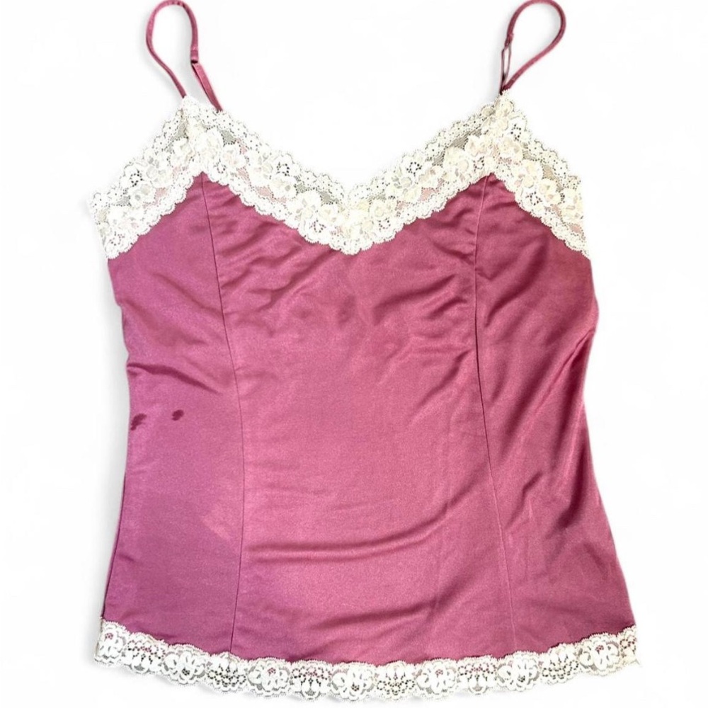 Lace-Trim Satin Cami Tank Top in Dusty Rose